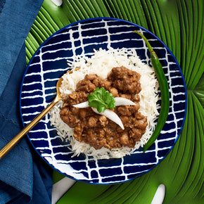 Photograph of Indian, Vegetarian, Vegan, Gluten-Free, Chana Masala (Chick Peas) with Ayurvedic curated Spices, made from scratch on Basmati Rice, nothing you have tasted before.